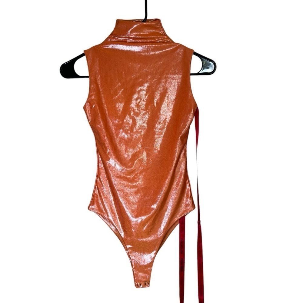 Coucoo Saa Orange High Neck Sleeveless Bodysuit Shiny Shapewear Sexy Size Small — image 4 of 8